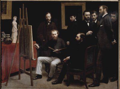 Et verksted på Batignolles (med flere portretter av kunstner) (olje på lerret av Ignace Henri Jean Fantin Latour
