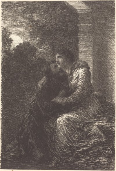 Kjærlighetsscene fra akt III av "Lohengrin" av Ignace Henri Jean Fantin Latour