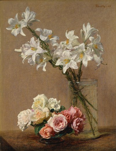 Roser og liljer, 1888. av Ignace Henri Jean Fantin Latour