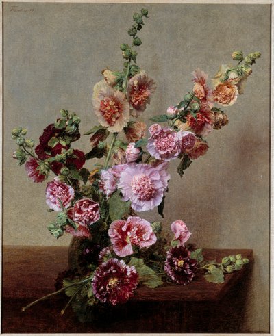 Roses tremieres Maleri av Henri Fantin Latour (Fantin-Latour av Ignace Henri Jean Fantin-Latour