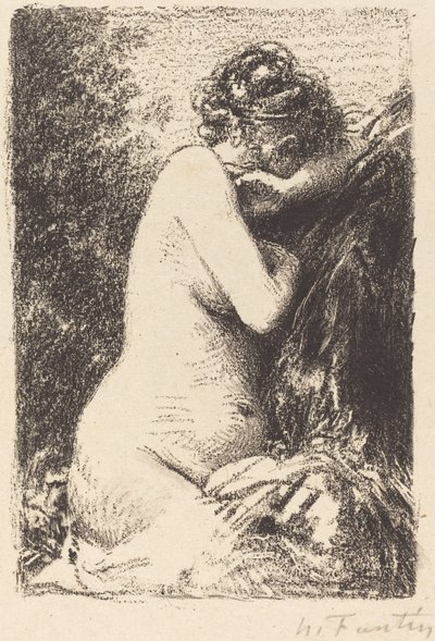 Weeper: Studie av en naken kvinne, sittende med profil til høyre av Ignace Henri Jean Fantin Latour