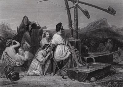 Moses i landet Midian (gravering) av Henri Frederic (after) Schopin