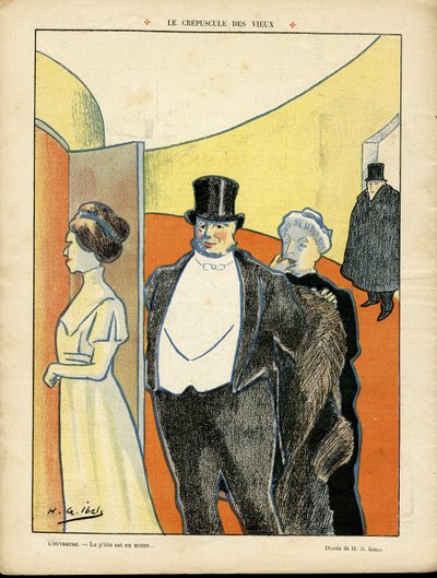 Illustrasjon av HG Ibels (1867-1936) i Le Rire, 27/02/09 - The Twilight of the Old - Teater, Third Age, Life of the Rich - Tilskuere av Henri Gabriel Ibels
