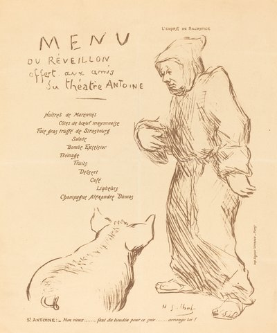 Nyttårsmeny tilbys venner av Antoine Theatre av Henri Gabriel Ibels