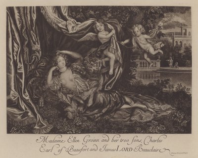 Nell Gwyn og hennes to sønner, Charles, Earl of Burford, og James, Lord Beauclerk (gravering) av Henri Gascar