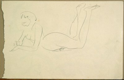 Naken jente som legger seg på gulvet (blekk på papir) av Henri Gaudier Brzeska
