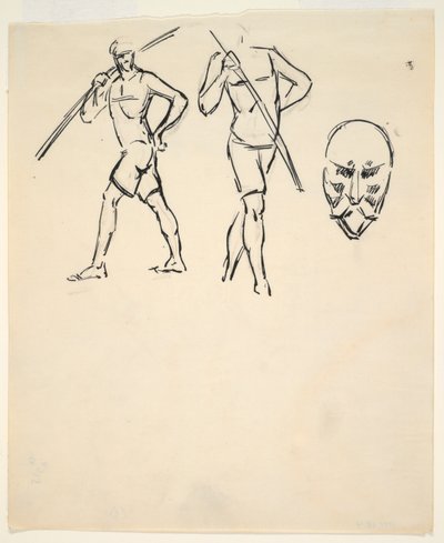 Ark med skisser [To figurer og stilisert hode] av Henri Gaudier Brzeska
