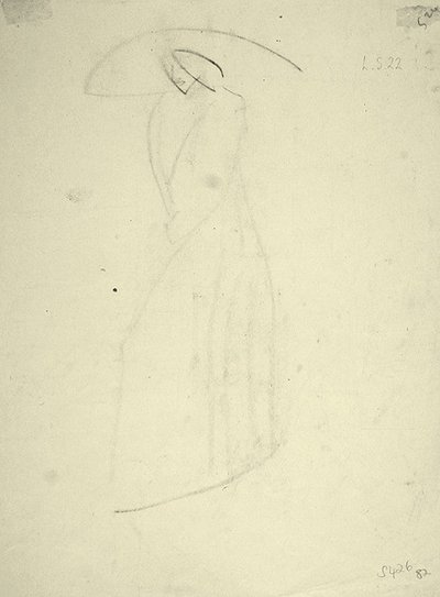 Stående kvinne med stor hatt (svart kritt på papir) av Henri Gaudier Brzeska