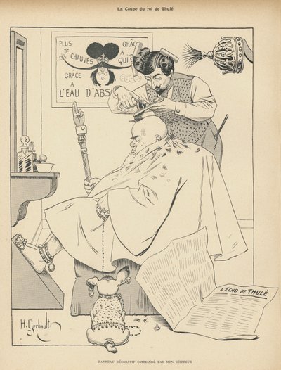 Hårklipp av kongen av Thule: en mann hos frisøren (litho) av Henri Gerbault