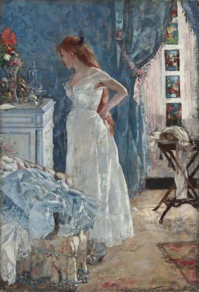 ""Toalettet"" Ung jente i negligé - Maleri av Henri Gervex (1852-1929) Privat samling av Henri Gervex