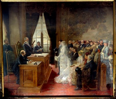 Det borgerlige ekteskapet til Mathurin Moreau fant sted i Paris rådhus i 1881. Maleri av Henri Gervex (1852-1929) av Henri Gervex