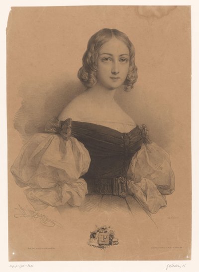 Ung kvinne med navn med bokstaven P P (tittel på objekt) Damer for hver bokstav i alfabetet (serietittel) Le Miroir des Dames, ou nouvel alfabet français (serietittel) av Henri Grevedon