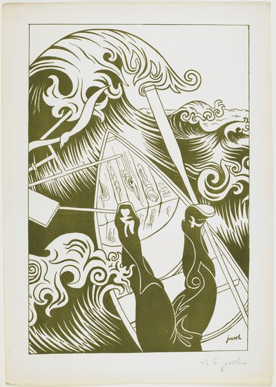 La Vague (Bølgen) 1894 (lito i olivengrønn blekk) av Henri Gustave Jossot