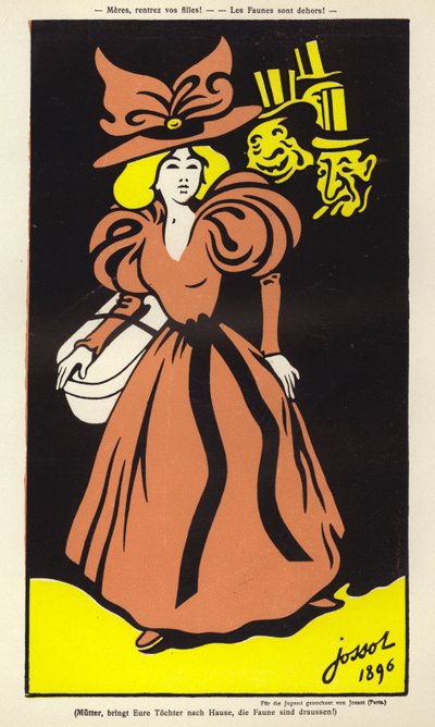 Mødre, ta med døtrene deres! Faunene er ute! (fargelitografi) av Henri Gustave Jossot