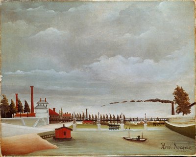 Bredden av Seinen. Landskapet til Seinen (eller Seinebredden). Maleri av Henri Rousseau dit Le Douanier Rousseau (1844-1910) av Henri J.F. Rousseau
