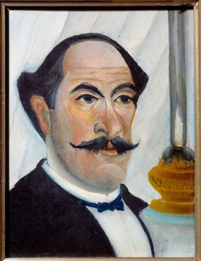 Selvportrett med lampemaleri av Henri Rousseau dit Le Douanier Rousseau av Henri J.F. Rousseau