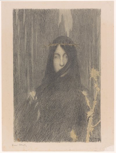 Langhåret kvinne med tornekrone Femme couronnée d