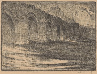 St Servaas-broen over Maas i Maastricht av Henri Jonas (signed by artist)