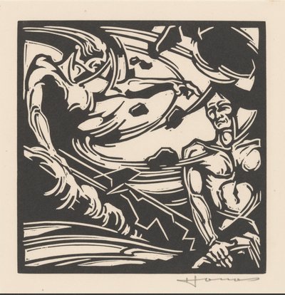 To nakne menn i en virvlende luftmasse av Henri Jonas (signed by artist)