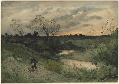 Dawn — Hunter with Dog av Henri Joseph Harpignies