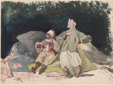 To dukker eller dukker som sitter på puter av Henri Joseph Harpignies