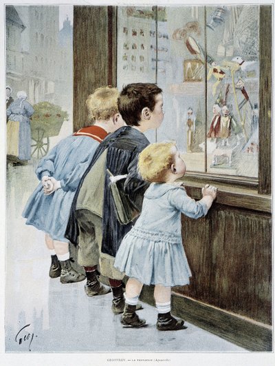 La Temptation: Barn foran et utstillingsvindu ser på leker - syk. av Geoffroy, i "" Figaro illustrert""" av Henri Jules Jean Geoffroy