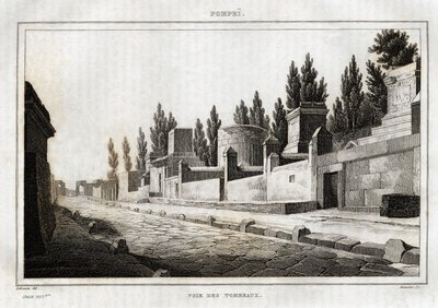 Veien til gravene, i Pompei, gravering av Labrouste, i "Picturesque Italy"", Amable Coste-redaktør, Paris av Henri Labrouste