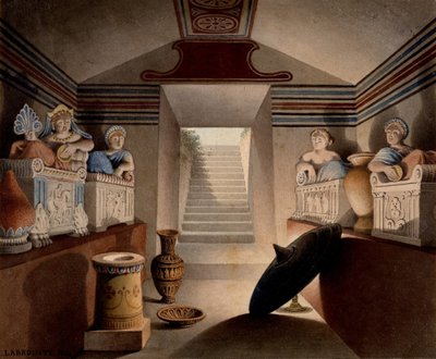 Utsikt over en etruskisk grav, 1849 (wc og grafitt på papir) av Henri Labrouste