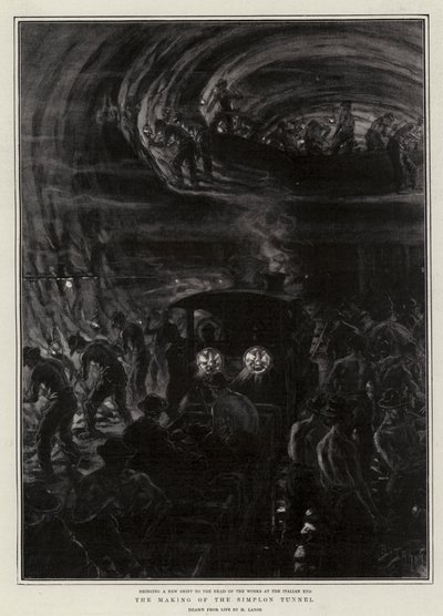 The Making of the Simplon Tunnel (litho) av Henri Lanos
