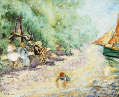 Badende ved siden av en elv; Badegjestene ved kanten av elven, av Henri Lebasque