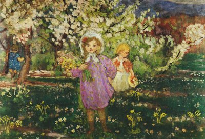 Barn i en frukthage i blomst; Barn i en blomstrende frukthage, 1914 av Henri Lebasque