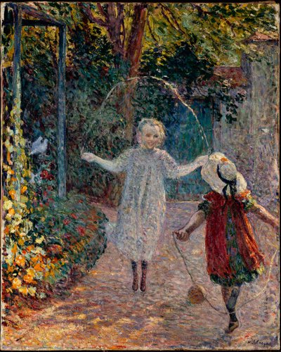 Barn hopper tau i hagen. av Henri Lebasque