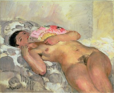 Naken kvinne med fan av Henri Lebasque
