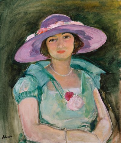 Portrett av Marthe Lebasque i lilla hatt, 1925-26 av Henri Lebasque