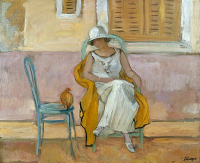 Kvinne i en hvit kjole; La Femme en Robe Blanche, ca. 1923 av Henri Lebasque