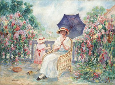 Ung jente og barn på en terrasse, 1914-15 av Henri Lebasque