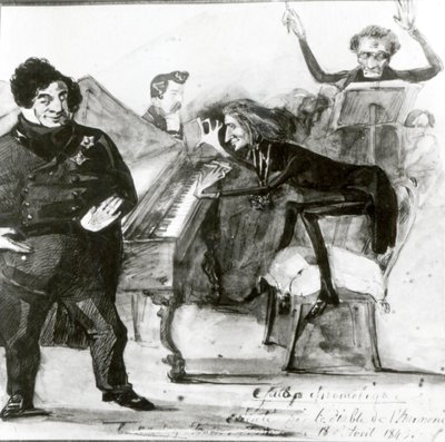Galop Chromatique Caricature of Luigi Lablache, Franz Liszt (1811-86) ved pianoet og Francois Habeneck av Henri Lehmann