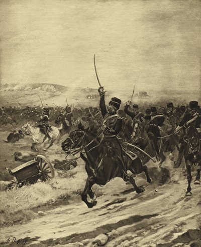 Anklagen for den lette brigaden, slaget ved Balaclava, 1854 (gravyr) av Henri Louis Dupray