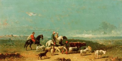 Arabisk gruppe ryttere med en geitegjeter i brede Lan av Henri Lucien Robert