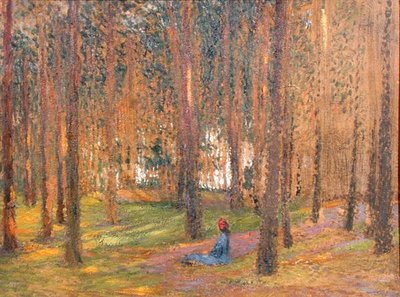 A Walker Sitting in the Woods, ca. 1890 (olje om bord) av Henri Martin