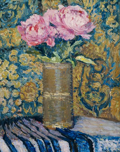 Bukett av peoner; Buketten med peoner, av Henri Martin