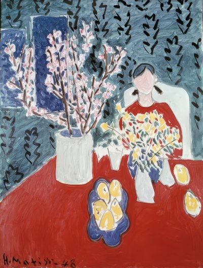 Plommegrener på en grønn bakgrunn av Henri Matisse