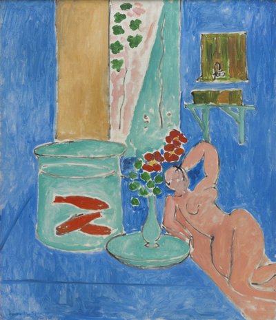 Gullfisk og skulptur av Henri Matisse