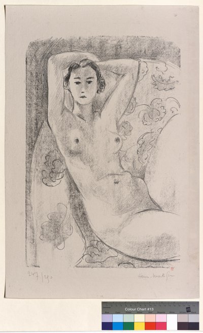 Sittende akt i en lenestol med blomsterdekor av Henri Matisse