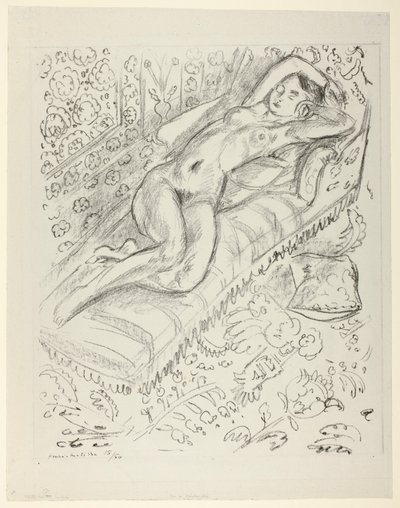 Hvilende naken på en sjeselong med mashrabiya-bakgrunn av Henri Matisse