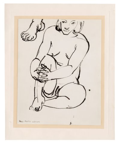 Sittende kvinnelig nakenfigur, holder ett kne, med skisse av en fot av Henri Matisse