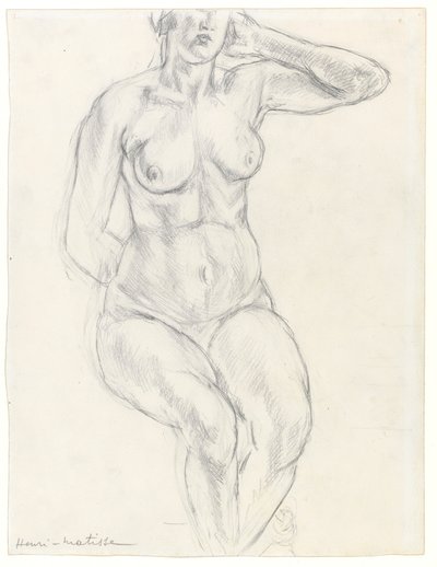 Sittende naken, ca. 1918 (grafitt og svart kritt på papir) av Henri Matisse