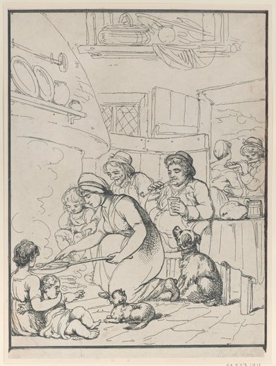 Hytteboere, med peis, 1799. av Henri Merke