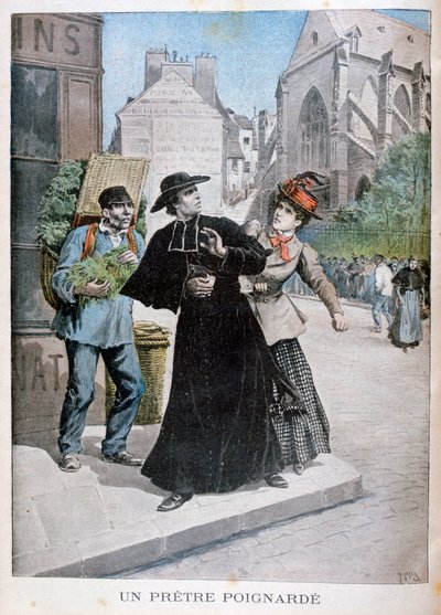 En katolsk prest blir knivstukket av en kvinne på gaten, Frankrike, 1897 av Henri Meyer