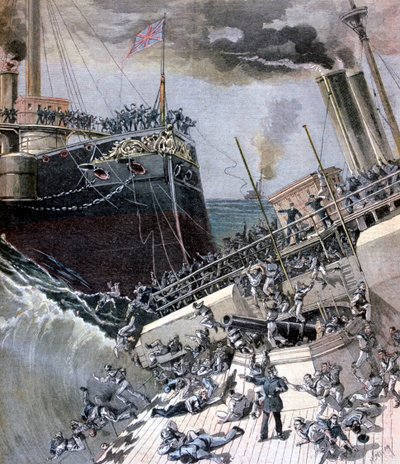 En ulykke ombord på Victoria, 22. juni 1893. av Henri Meyer